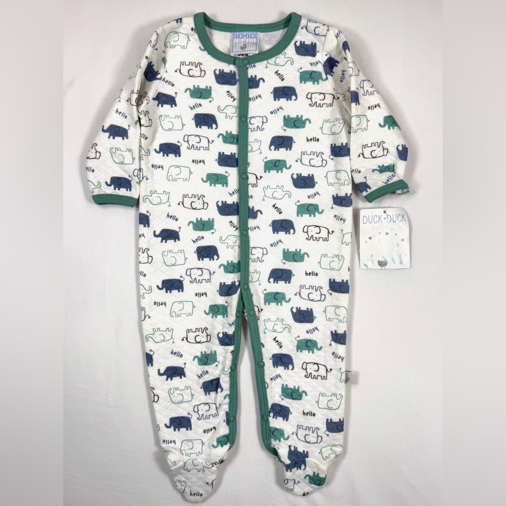 NWT DUCK DUCK GOOSE Baby Footed Sleeper 3-6M Elephant Print‎ Cozy Quilted NEW